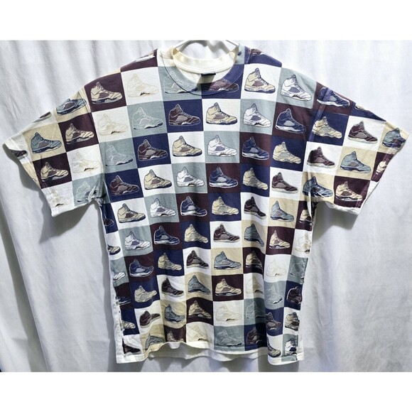 Nike Air Jordan V 5 Retro Shirt All Over Print RARE 90s Mens XL White Vintage